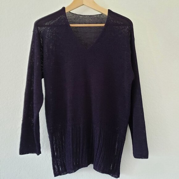 Purple Loose Weave V Neck Sweater - Size L - Picture 2 of 4